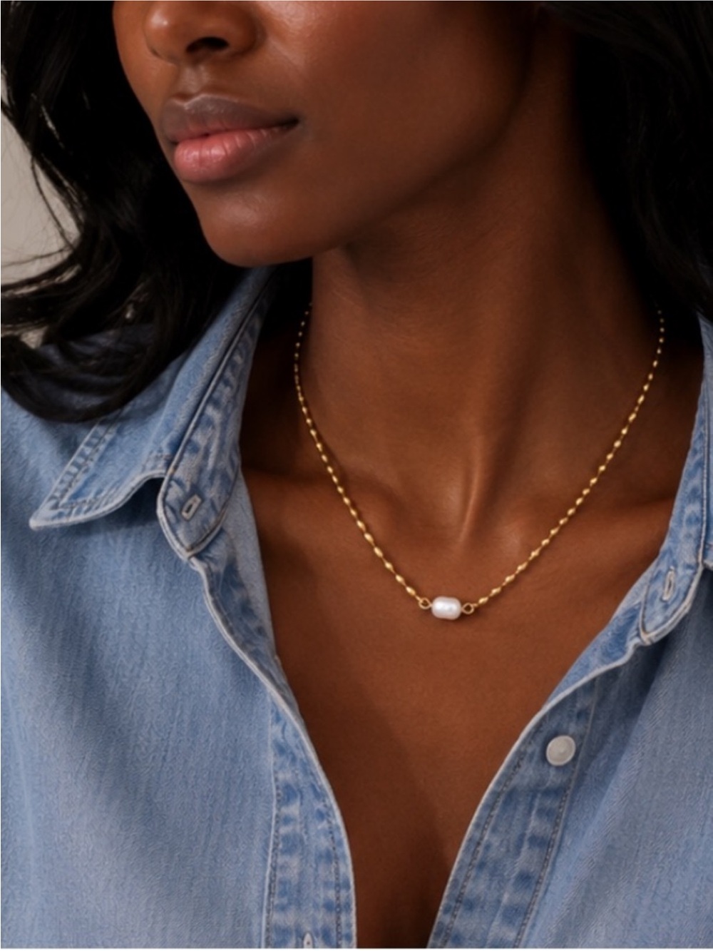 New! Preppy Neutral Pearl Beaded Gold Chain Necklace NWOT 5075